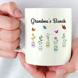 Mug personnalisé avec fleur de naissance, cadeau de fête des mères, idées cadeaux pour grand-mère, imprimé de fleur du mois.