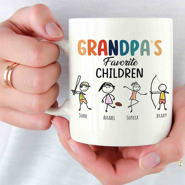 Personalized Mug, Custom Grandpa Favorite Children Mug, Gift Ideas For Grandpa, Father, Funny Character Art Print, Gift From Kids.