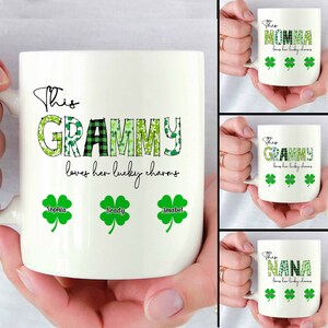 Personalized This Grammy Loves Her Lucky Charm Mug, Mother's Day Gift, Lucky Vibes Shamrock Mug, Gift For Mom, Grandma, Gift From Child.