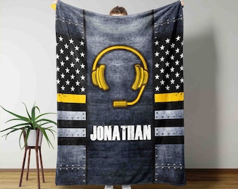 Personalized Gifts, Custom Half Thin Gold Line Flag Throw Blanket, Dispatcher Blanket, Graduation Gifts, Gifts For Men, Christmas Gifts