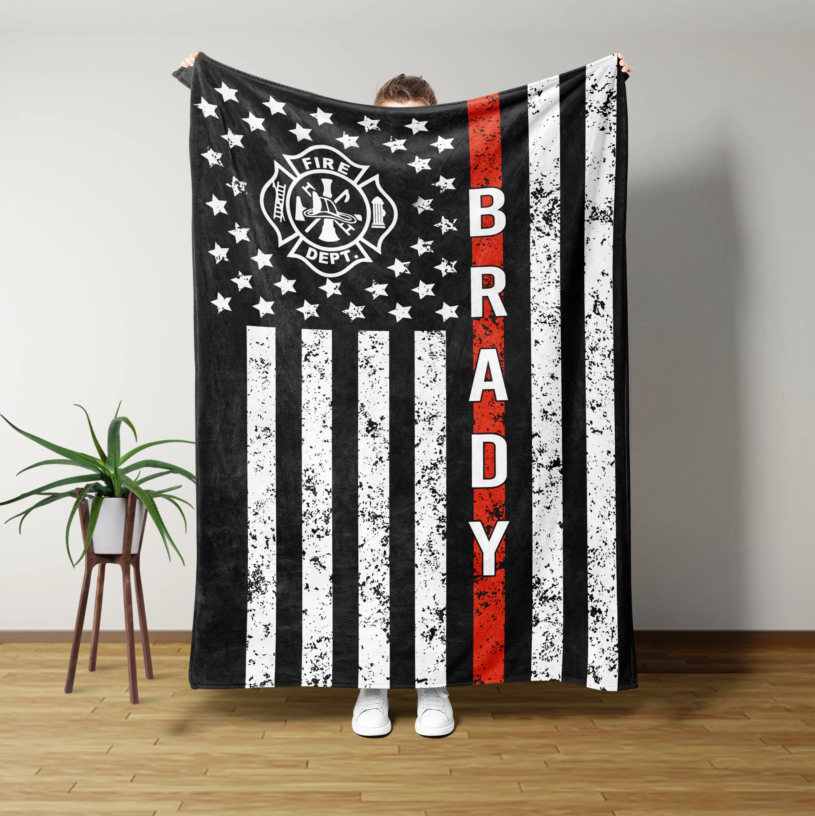 Personalized Firefighter USA Blanket Fireman Red Thin Line Etsy