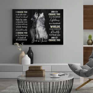 Personalized Wolf Couple Poster, Custom I Choose You To Do Life With Canvas, Wolf Art Print, Gift For Lover. image 2