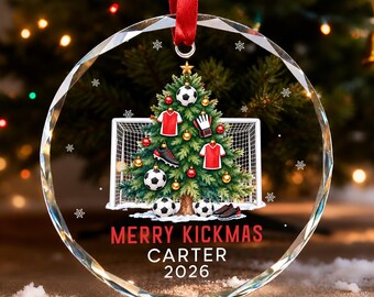 Personalized Soccer Christmas Ornament 2026, Merry Kickmas Ornaments for Christmas Tree, Sports Ornament, Soccer Gifts for Fans Sport Lovers