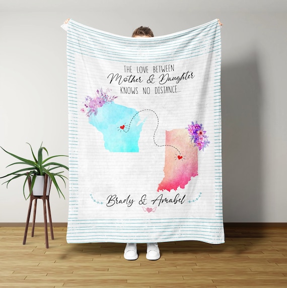 Custom Long Distance Blanket Personalized the Love Between Mother Daughter Sherpa Fleece Blanket States of Your Choice the Best Gift. Etsy Canada