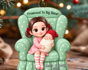 Personalized Promoted To Big Sister Ornament, Christmas Gifts For Sister, Baby Christmas Gifts, Sibling Christmas Ornament 2026 Keepsake
