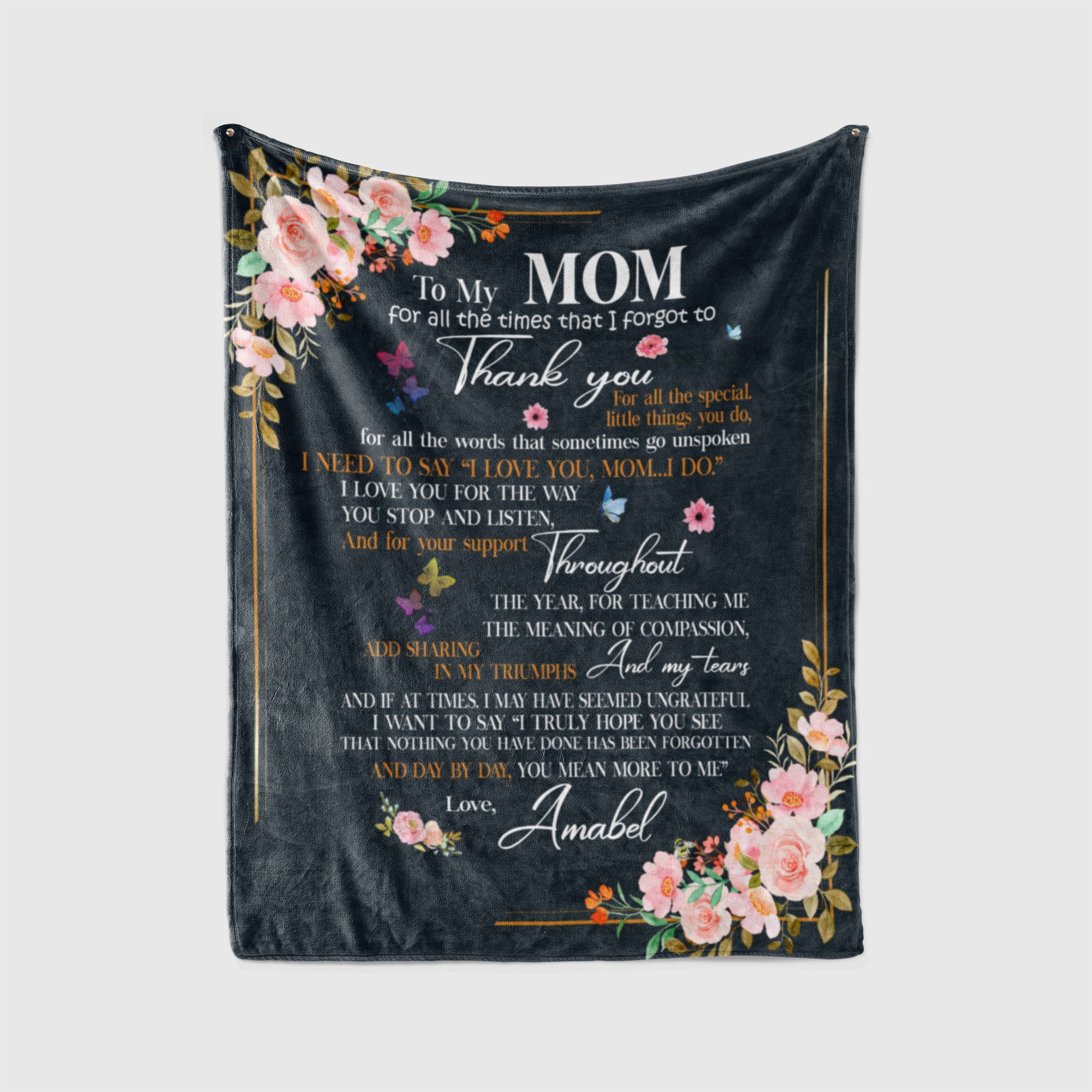 Discover Custom Floral Blanket, Personalized To My Mom For All The Times That I Forgot To Thank You Blanket, Butterflies Art Print, Gift For Mother.