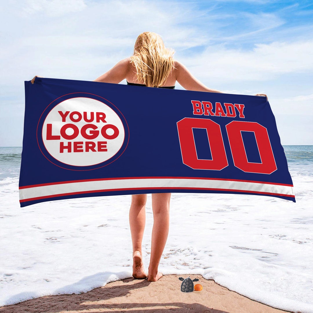 Custom Sport Beach Towel With Number and Name, Logo Design on A Towel
