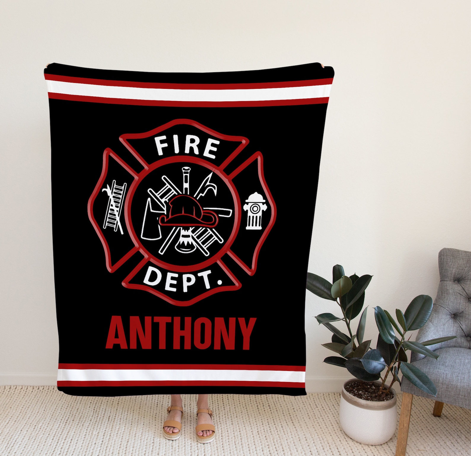 Fireman Throw Custom Firefighter Blanket, Gift for Firefighter, Firefighter Thin Red ...