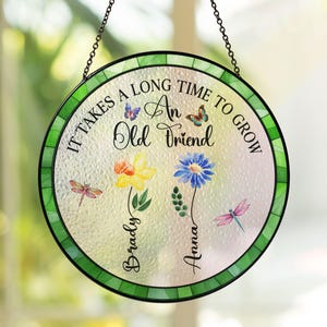 Best Friends Stained Glass Suncatcher, It Takes A Long Time To Grow An Old Friend, Friendship Gifts, Friend Gifts For Women, Bestie Gifts