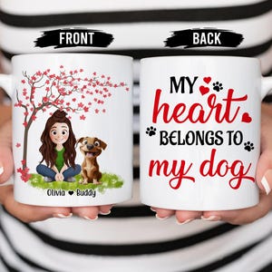 Personalized Dog Mug, Dog Mom Gifts, Dog Cartoon Style, My Heart Belongs To My Dog, Dog Mom Mug, Gift For Dog Lover, Dog Mom Gifts For Women