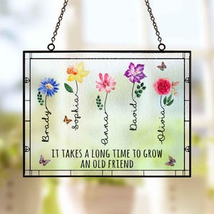 Friendship Gifts, Friends Gifts For Women, BFF Gifts, Best Friend Birthday Gifts, Birth Flower Personalized Flower Window Hanging Suncatcher