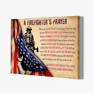 A Firefighter Prayer Canvas, Fireman Future Gift, Gift Ideas For Firefighter Dad, American Flag Art Print, Gift For Firefighter&#39;s Lover.