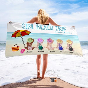 Personalized Girl Beach Trip Towel With Name, Custom Your Own Character In Towel, Bestfriend&#39;s Ideas Gift, Vacation Gift.