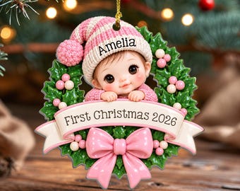 Baby's First Christmas Ornament 2026, Personalized Baby's 1st Christmas, New Baby Gift, Christmas Gift for Baby Boy, Baby Girl, New Parents