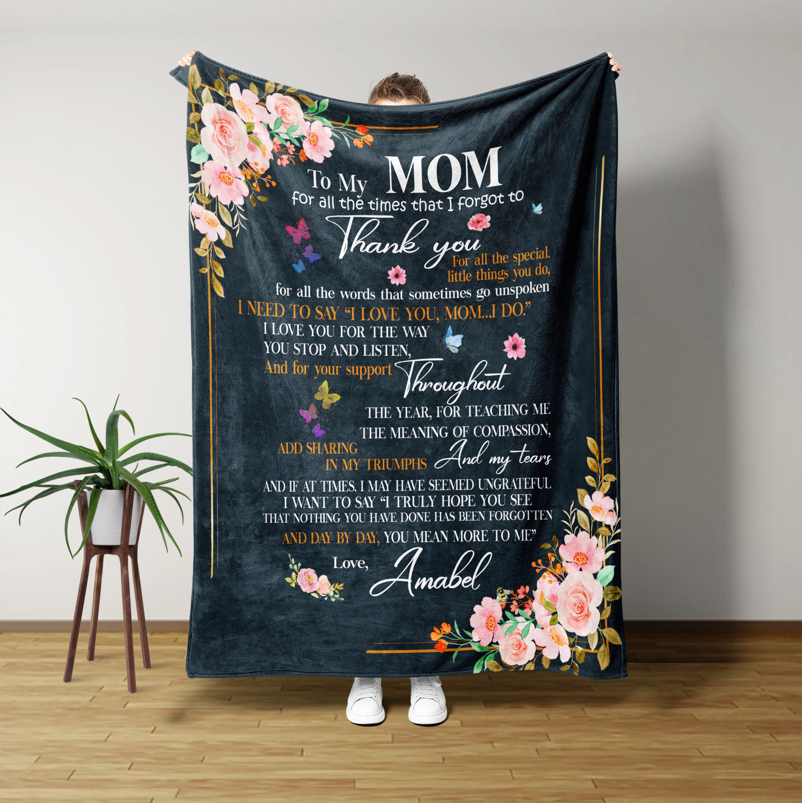 Discover Custom Floral Blanket, Personalized To My Mom For All The Times That I Forgot To Thank You Blanket, Butterflies Art Print, Gift For Mother.