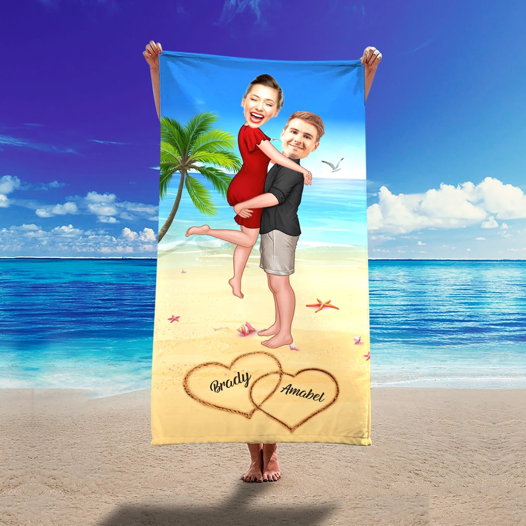 Funny Face Beach Towel, Custom Photo Gifts, Anniversary Gifts, Couple