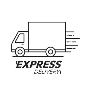 May include: Black and white line art illustration of a delivery truck with the text "EXPRESS DELIVERY" below.