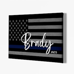 Custom Thin Blue Line Canvas: Personalized Police Officer Gift