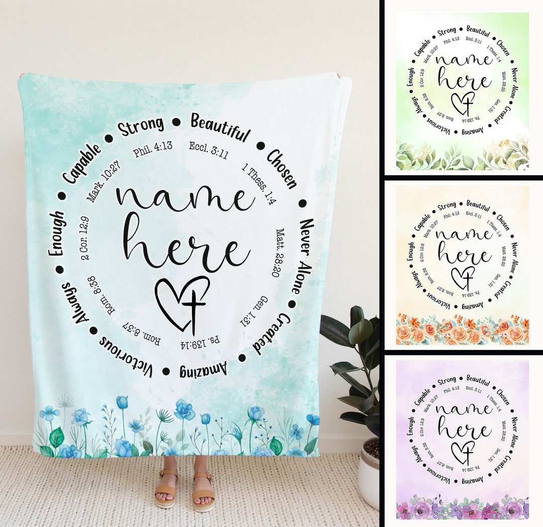 Custom Name Blanket, Bible Verse Blanket, Flower Blanket, Christian