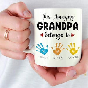 Custom Grandpa Gifts, Custom Kids Hand Print Mug, This Amazing Grandpa Belongs To Mug, Grandpa Birthday Mug, Fathers Day Gifts For Grandpa