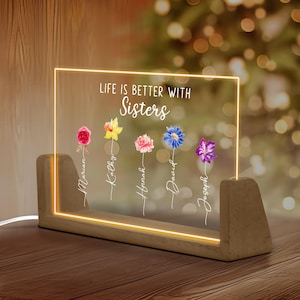 Sister Gifts, Gifts For Sister, Personalized Gift, Sisters Are Different Flowers Plaque, Gift For Women, Birthday Gifts, Acrylic Night Light