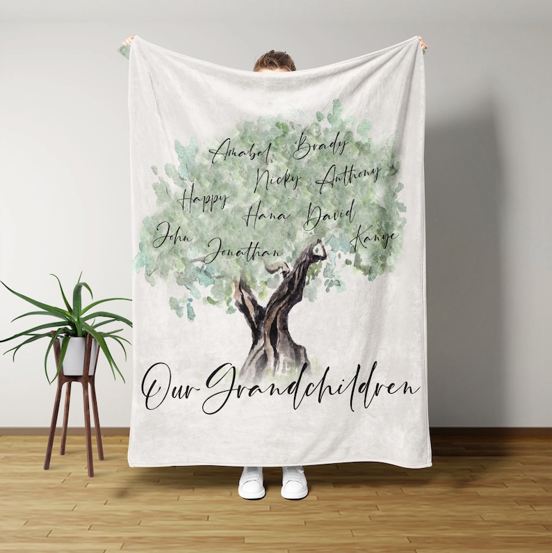 Personalized Family Tree Blanket Custom Our Grandchildren Etsy