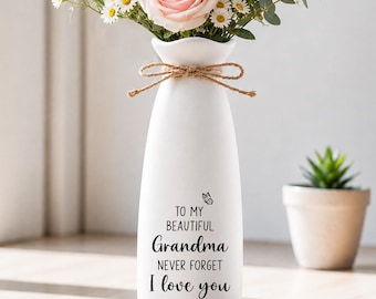 Grandma Gifts from Granddaughter Grandson Grandkids, Never Forget I Love You Flower Ceramic Vase, Christmas Gifts for Grandma, Nana, Mimi