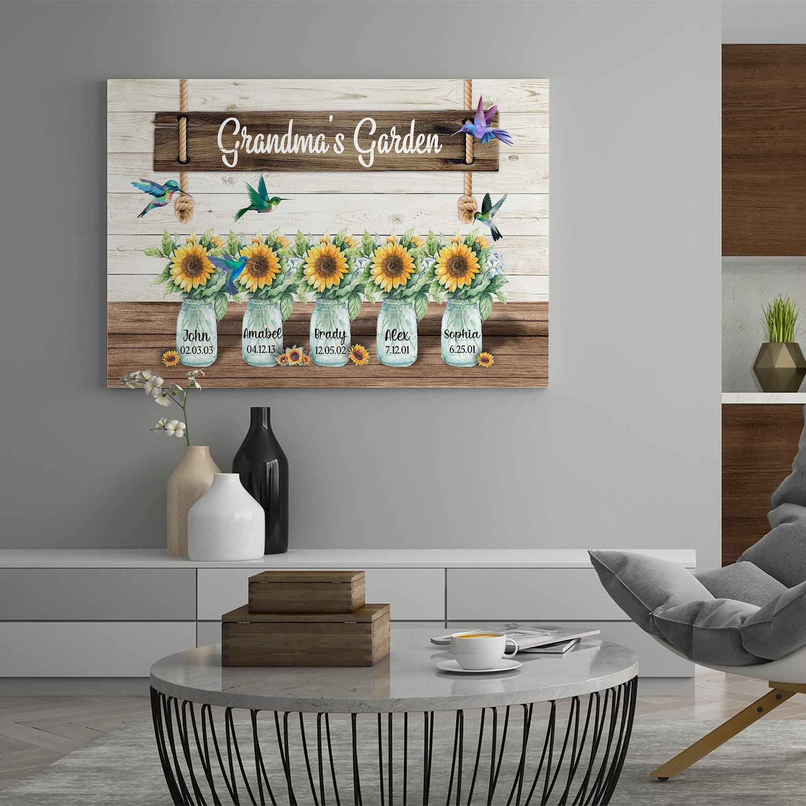 Personalized Grandma's Garden Sunflower Canvas Custom Etsy