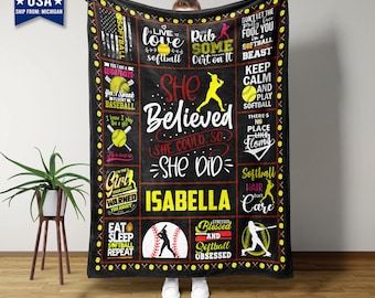 Softball Blanket, Personalized Blankets And Throws, Softball Gifts, Girls Softball Gifts, Christmas Gifts For Women, Gifts For Girls
