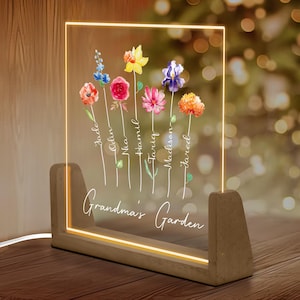 Grandma Gifts, Custom Grandma's Garden Acrylic Night Light, Nana, Grandma Birthday Gifts, Christmas Gifts, Gifts For Grandma, Gifts For Her