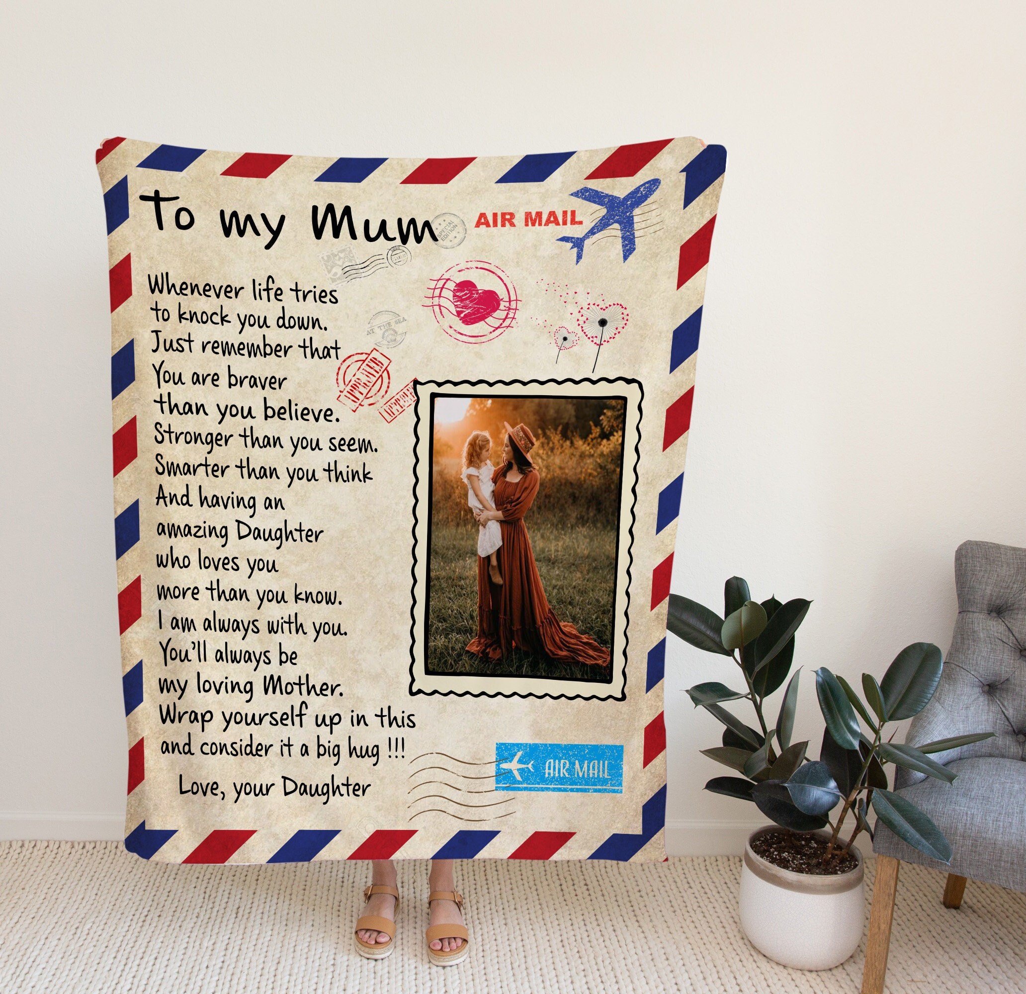 TURMTF Custom Photo with Name for Mom Dad Grandma Grandpa, Birthday for Mom  Dad, Personalized Blanket to Mom Gift from Daughter Son, Best Mom Gifts