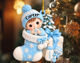 Personalized Baby’s First Christmas Ornament 2026, Custom Baby Name Acrylic Keepsake, Newborn Baby Girl Boy Gifts, Baby Pink Blue Ornament