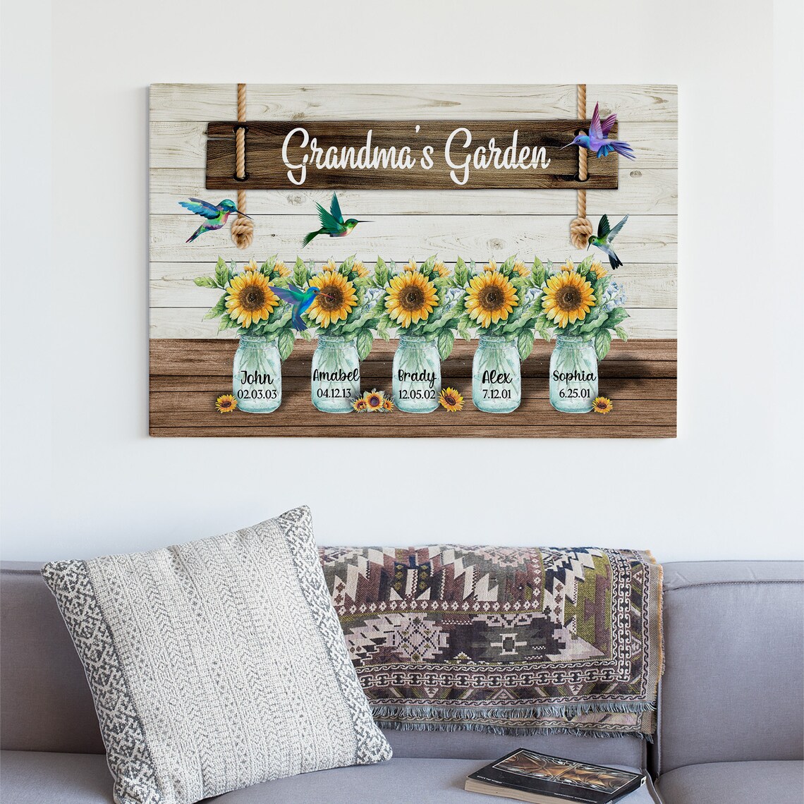 Personalized Grandma's Garden Sunflower Canvas Custom Etsy