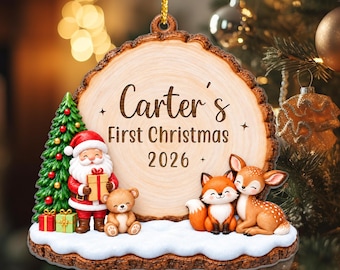 Personalized Baby’s First Christmas Ornament 2026, Baby Keepsake Gifts Woodland Decor, Babys 1st Xmas, New Baby Christmas Ornament Gifts