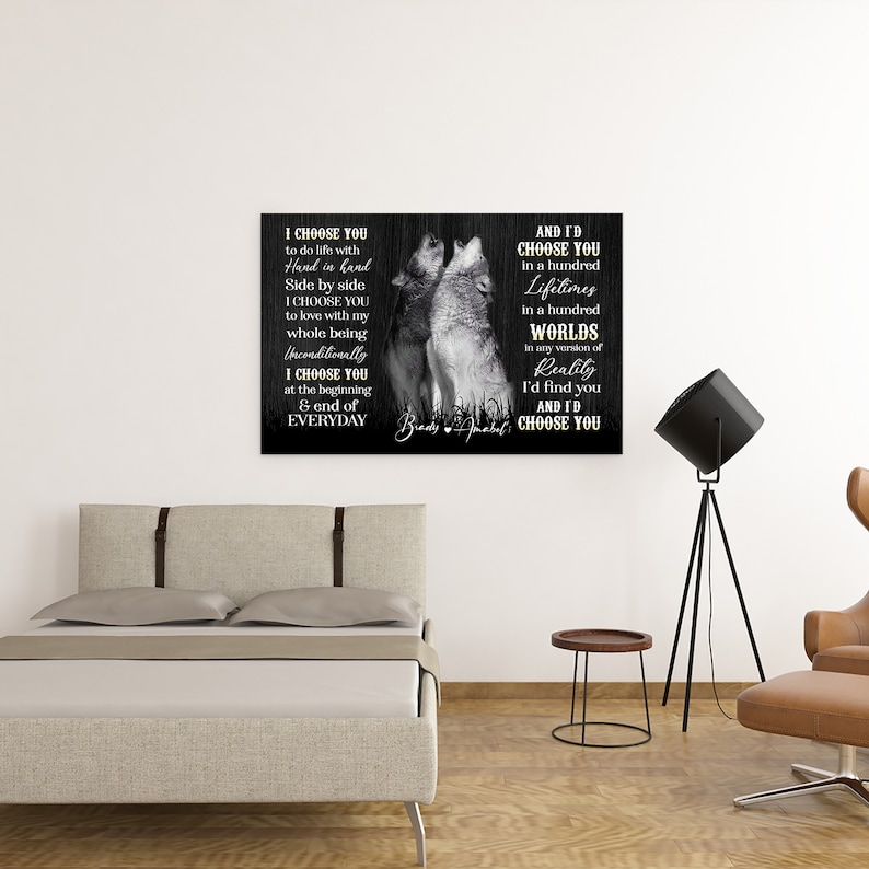 Personalized Wolf Couple Poster, Custom I Choose You To Do Life With Canvas, Wolf Art Print, Gift For Lover. image 3