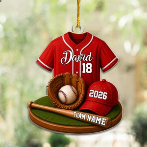 Personalized Baseball Ornament, Baseball Player Christmas Ornament 2026, Baseball Tree Ornament,Boy Baseball Gift, Team Name Jersey Ornament