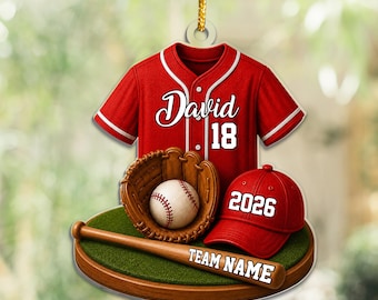 Personalized Baseball Ornament, Baseball Player Christmas Ornament 2026, Baseball Tree Ornament,Boy Baseball Gift, Team Name Jersey Ornament