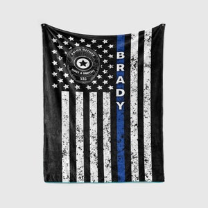 Custom Thin Blue Line Police Officer Blanket, Personalized Police Gift, Back The Blue Blanket.