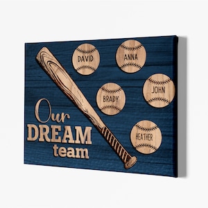 Personalized Baseball Family Print, Gift Ideas For Baseball Dad, Grandpa, Baseball Team Gift, Our Dream Team Canvas.