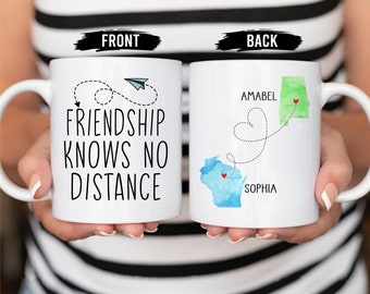 Custom Coffee Mug, Friendship Knows No Distance Coffee Mug, Long Distance Gifts, State To State Gifts, Keepsake Gifts, Christmas Gifts