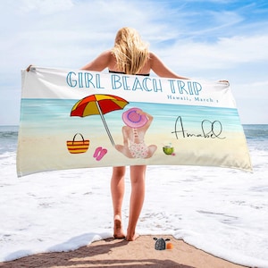 Custom Girl Beach Trip Towel With Name, Beach Towel Personalized, Gift For Bestie, Vacation Gift.