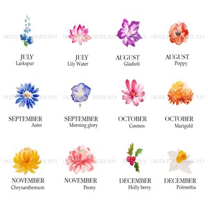 Personalized Watercolor Family Birth Month Flower With Name, Custom ...