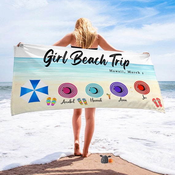 Girl's Trip The Beach Is Calling And We Must Go - Gift For Bestie, Personalized Round Beach Towel