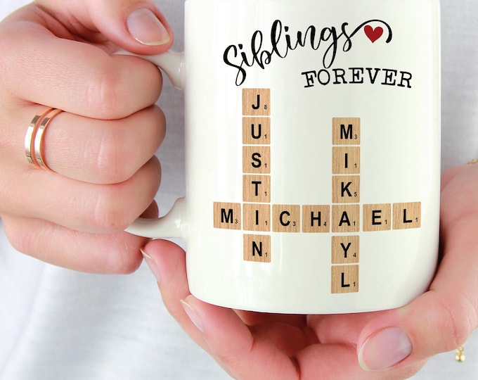 Siblings Name Scrabble Puzzle Mug, Crossword Art Mug, Siblings Gifts, Gifts For Siblings, Custom Sibling Name, Sister Gifts From Sister
