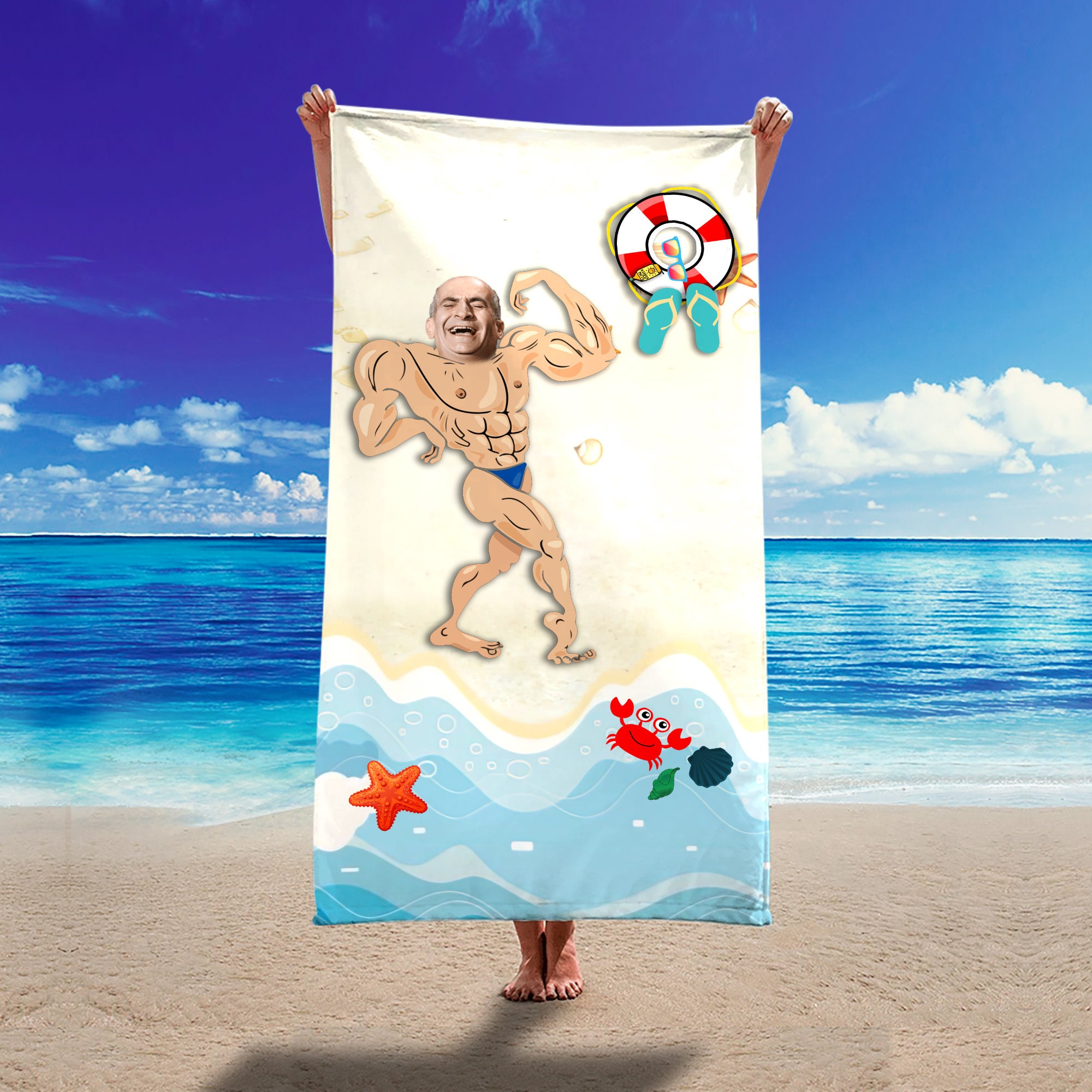 Custom Photo Face Beach Towel, Personalized Funny Beach Towel