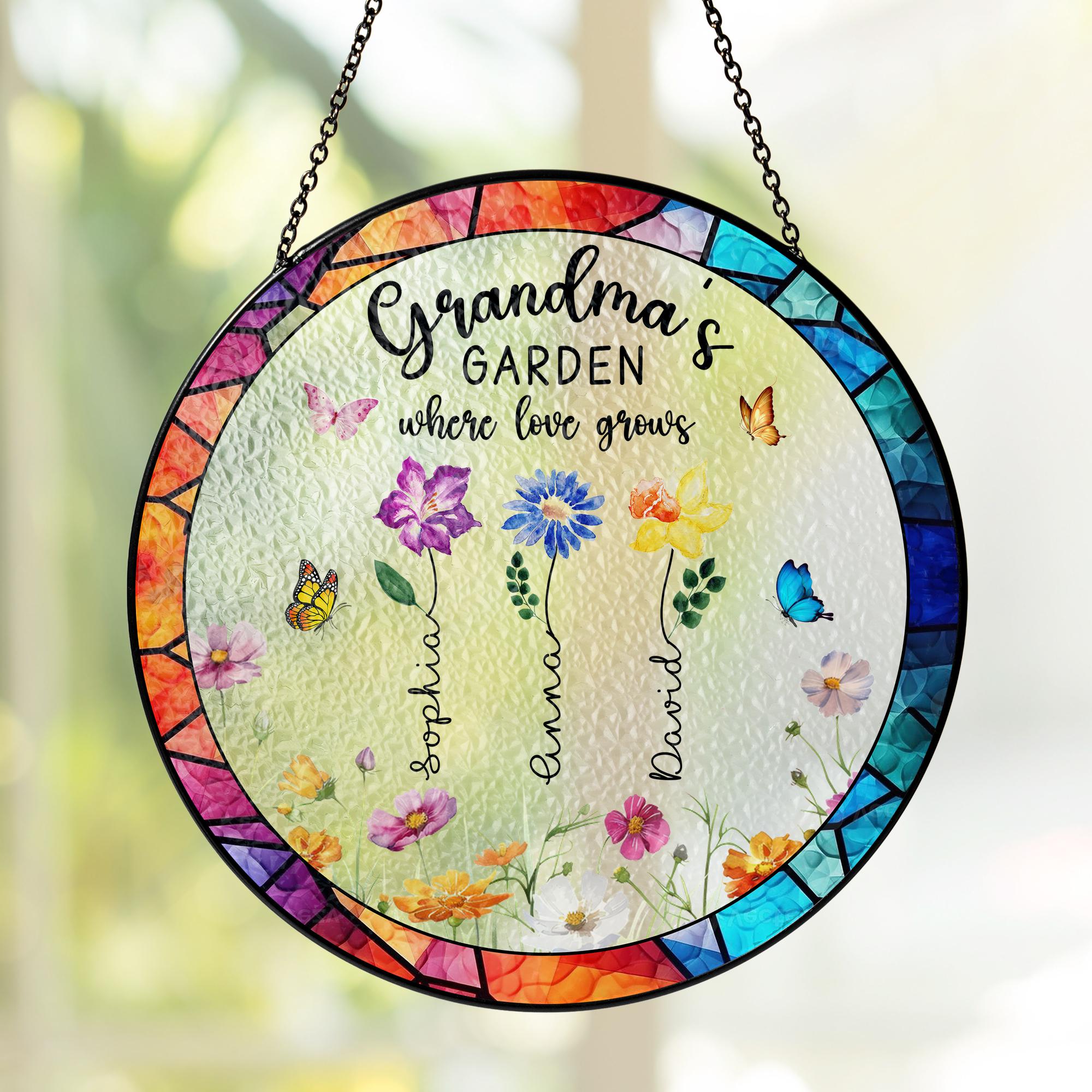 Grandma Gifts, Grandma's Garden Stain Glass Suncatcher, Gifts for