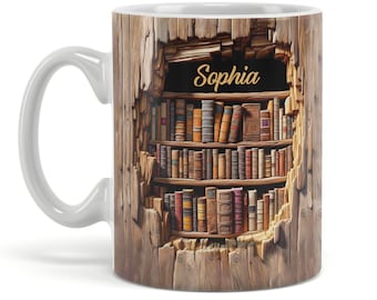 Book Lover Gifts For Women, Bookshelf Mug, Book Coffee Mug, Book Gifts, Gifts For Book Lovers, Bookworm, Librarian Gifts, Reading Gifts