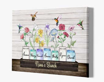 Mothers Day Gifts, Gifts for Grandma, Custom Gifts For Grandma Canvas,  Birth Flower Print Canvas, Christmas Gifts for Grandma 2024.