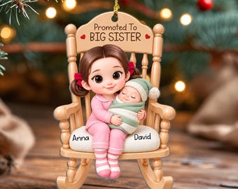 Personalized Big Sister Ornament, New Sister Christmas Ornament 2026, Pregnancy Sister Announcement Gift, Custom Sibling Christmas Keepsake