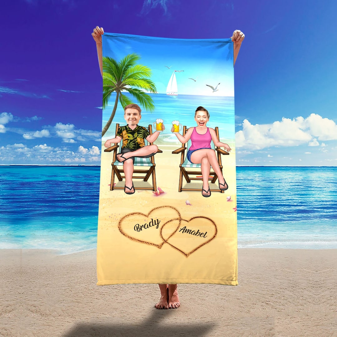 Funny Face Beach Towel, Custom Photo Gifts, Anniversary Gifts, Couple
